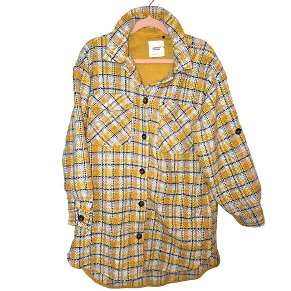 SUMMUM Woman Dutch Brand Thick Button Down Yellow Plaid Shacket Size Small EUC - Picture 4 of 7